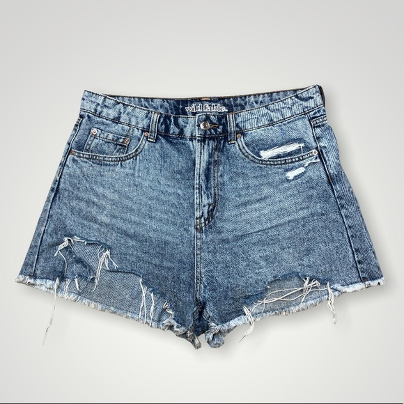 wild fable Pants - Wild Fable Distressed Raw Hem High Rise Medium Wash Blue Jean Short Size 10